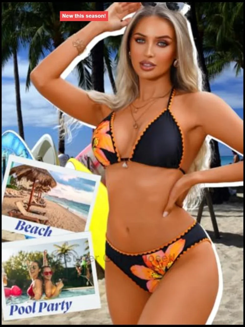 Sexy Halter Triangle Bikini Set with Charm, Cheeky Bottom, Stretchy Polyester